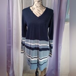 Evelyn Taylor blue & white colorblock v-neckline long sweater size medium